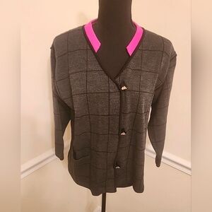 Anne Pedersen Button Down Sweater Sz S Pink / Black
